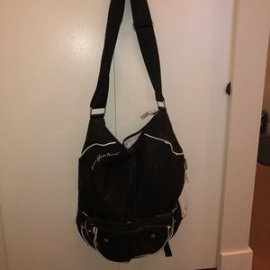 Black cross body bag with detachable fanny pack
